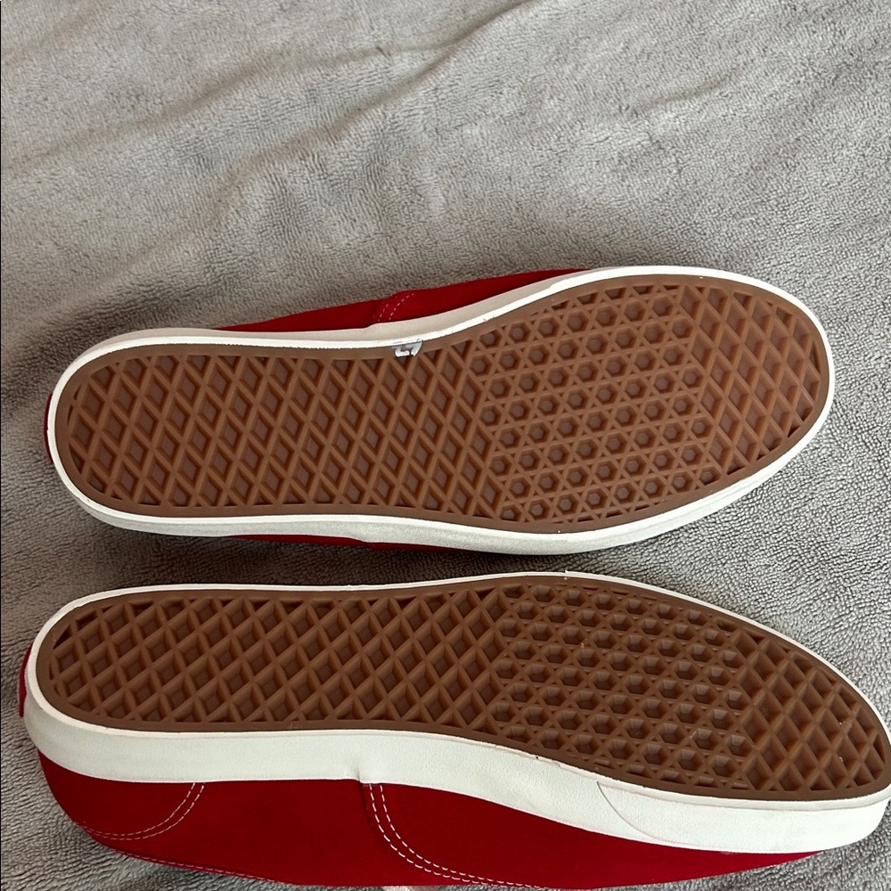 Vans Men’s Low-Top Canvas Sneakers in Red with White Laces - Picture 4 of 5